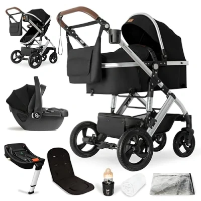 Abbildung von Bergsteiger Nizza 3 in 1 Kinderwagen, Kombikinderwagen Komplettset, Auto Babyschale &amp; Isofix Station, Babywanne Buggy Sportsitz inklusive