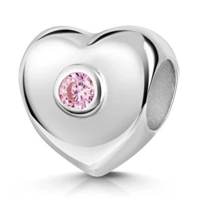 Abbildung von Materia Bead Silber Charm Herz Liebe mit Zirkonia Rosa 961, 925 Sterling