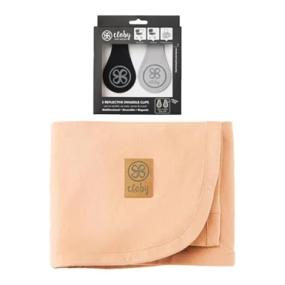 Abbildung von Cloby CBY Set PS RBLA UV Schutz Decke Peachy Summer und reflektierende magnetische Clips schwarz