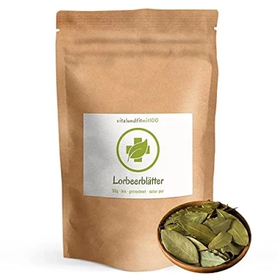 Abbildung von Bio Lorbeerblätter ganz 50 g 100% Naturprodukt aromatisch und kräftig im Geschmack vegan ohne Hilfs Zusatzstoffe aus kontrolliert biologischem Anbau in der Türkei