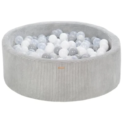 Abbildung von Bällebad Bällepool Bällebecken Spielbecken Kordsamt Bezug 300 Bälle rund ⌀90 cm (Farbe des Pools/der Bälle: grau/weiß, transparent, grau)