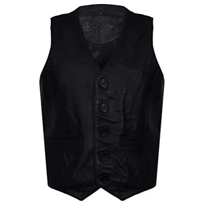 Abbildung von Infinity Leather Männer Ziege Wildleder Klassisch Smart Schwarz Leder Weste 2XL