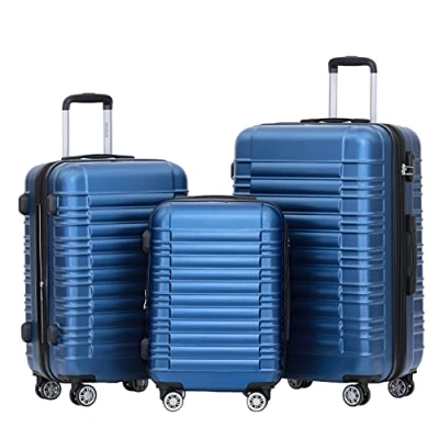 Abbildung von BEIBYE Hartschalen Koffer Trolley Rollkoffer Reisekoffer Zwillingsrollen Kofferset (Blau, Set)