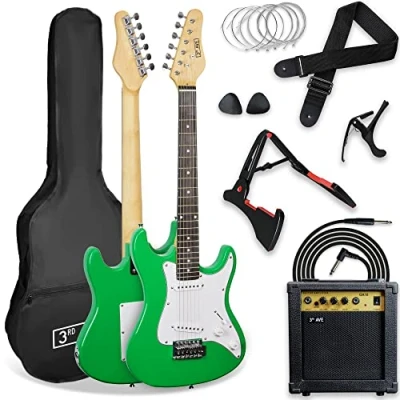 Abbildung von 3rd Avenue XF 3/4 Size E Gitarre Ultimate Kit Mit 10 W Verstärker, Digitalem Stimmgerät, Kabel, Ständer, Gigbag, Gurt, Ersatzsaiten, Plektren, Kapodaster Grün
