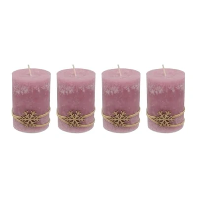 Abbildung von ZauberDeko 4 Adventskerzen Kerzen Stumpenkerzen Rosa Schneeflocke Gold Advent Weihnachten Deko Tischdeko