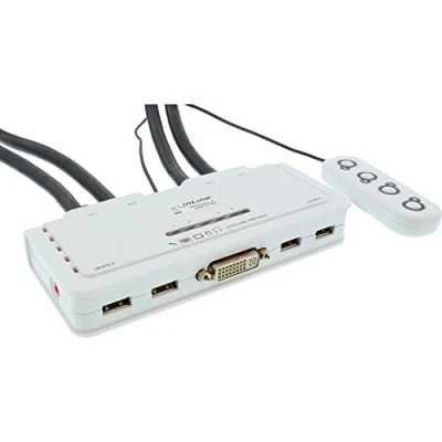Abbildung von InLine 61614I KVM Switch, 4 fach, DVI D, USB, mit Audio, integr. Kabel