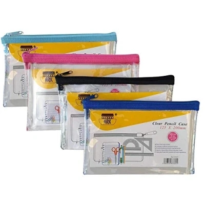 Abbildung von Ark Etui, PVC, farbiger Reißverschluss, 200 x 125 mm, transparent, sortiert blau/rosa/schwarz, 1 Stück