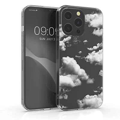 Abbildung von kwmobile Case kompatibel mit Apple iPhone 13 Pro Hülle Silikon Transparent Wolken einzeln Weiß