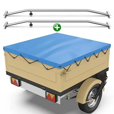Abbildung von Tarpofix® Anhängerplane 130x110 cm + 2X Planenbügel Anhänger Plane Flachplane aus PVC PLANENMATERIAL Verstärkte HP DDR für Diverse PKW Hänger Abdeckplane Flachplanenbügel