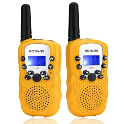 Abbildung von Retevis RT388 Funkgerät Kinder, Walkie Talkie Große Reichweite,8 Kanäle VOX Tastatursperre, Geschenke für 3 12 Mädchen Junge, Abenteuer im Freien, Familienspiele, Wandern (1 Paar, Gelb)