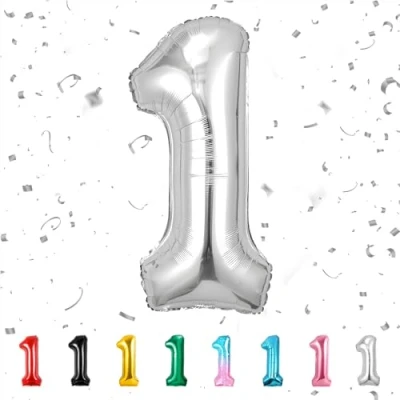 Abbildung von alloon Geburtstag zahlen Silber luftballon 1 jahre Folienballon für Mädchen Junge in 40&quot;Geburtstagsdeko Kindergeburtstag Ballon Zahl Deko zum fliegt mit Helium