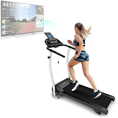 Abbildung von Bluefin Fitness Kick 2.0 Innovatives High Speed Laufband, Klappbar Kinomap App Live Video Streaming Coaching &amp; Training Leise 12 Km/h + 18% Steigung Gelenkschutz HRC Sensoren