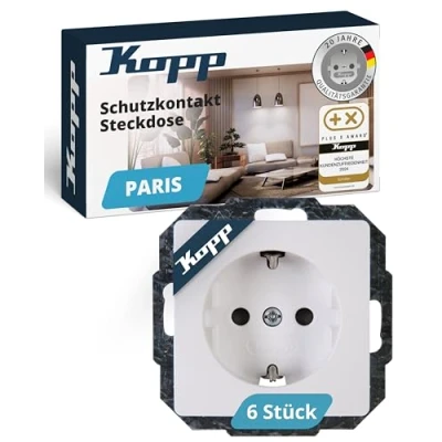 Abbildung von Kopp Unterputz Steckdose, Profi Pack á 6 UP Schuko Paris Arktis Weiß mit Kinderschutz