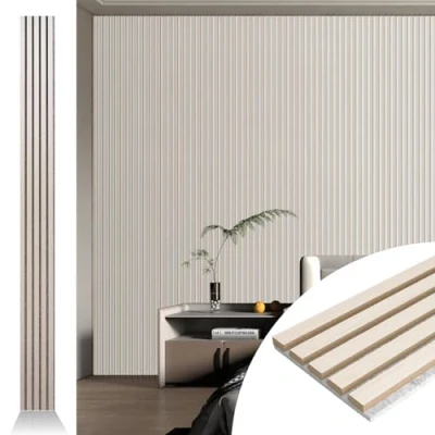 Abbildung von Art3d 4 Stück 272 x 20 cm Lamellen Akustikpaneel für Wand und Decke 3D geriffelte schallabsorbierende Platte mit Holz Finish Studio Möbel Weiße Ulme