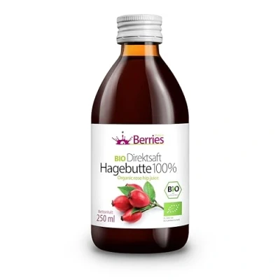 Abbildung von Berries Polska Bio Saft Direkt aus Frucht Gepresst, Kaltgepresst ohne Farbstoffe, Zucker, GMO, Konservierungsstoffe Vegan, Vegetarisch Geschmack Hagebutte 250ml