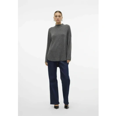 Abbildung von Vero Moda Vmplaza Highnck LONG Pullover Strickpullover, Damen, Größe: XS, Medium grey melange