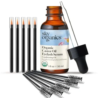 Abbildung von Sky Organics Bio Rizinusöl Wimpern &amp; Brauen Serum, 100% Reines Kaltgepresst USDA zertifiziertes Stärkend Feuchtigkeitsspendend Konditionierend, 30 ml