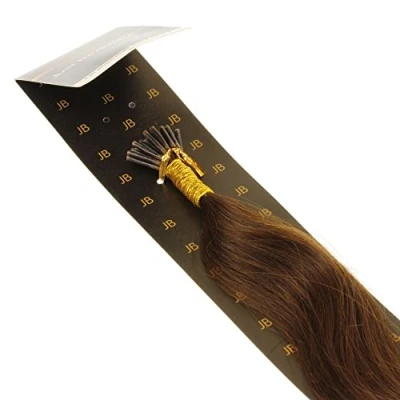 Abbildung von hair2heart 200 x Microring I Tip Extensions aus Echthaar, 50cm, 1g Strähnen, glatt Farbe 4 braun