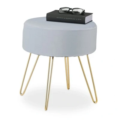 Abbildung von Relaxdays Hocker Samt, Haarnadelbeine, gepolsterter Sitzhocker, H x D: 40 37 cm, Couchhocker Wohnzimmer, grau/Gold