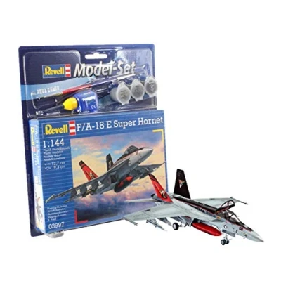 Abbildung von Revell Modellbausatz Flugzeug 1:144 F/A 18E Super Hornet im Maßstab 1:144, Level 4, originalgetreue Nachbildung mit vielen Details, , Model Set Basiszubehör, 63997