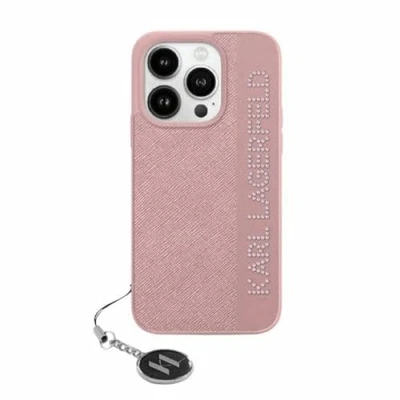 Abbildung von CG Mobile Karl Lagerfeld KLHCP15SPSAKDGCP Hülle für iPhone 15/14 / 13 6.1&quot; Rosa hardcase Saffiano Rhinestones &amp; Charm