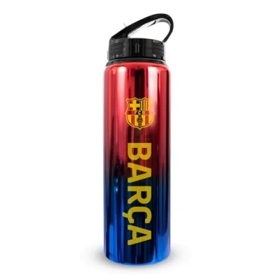 Abbildung von Hy Pro Offiziell lizenzierte Barcelona FC UV Flasche aus Aluminium, 750 ml, integrierter faltbarer Strohhalm, Neochrom Finish, auslaufsicher, leicht, BPA frei, Barca
