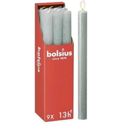 Abbildung von Bolsius Rustik Stabkerzen Jadegrün 9 Stück 27 x 2.3 cm Länge Brenndauer 13 Stunden Unparfümierte Enthält Natürliches Pflanzenwachs Ohne Palmöl