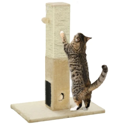 Abbildung von Kratzstamm, 79cm Kratzsäule mit Fellbürsten, Jute Katzenkratzbaum Spielball