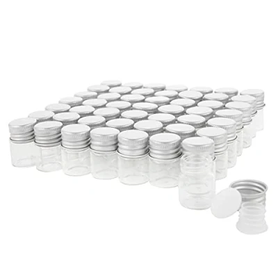 Abbildung von 5ml Glasfläschchen mit Schraubverschluss und Kunststoffstopfen, Transparent Kleine Glasflaschen Auslaufsichere Glas Fläschchen für Flüssigkeit Pulver Proben kleinen Gegenständen, 50 Stück