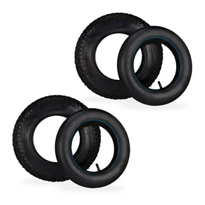 Abbildung von Relaxdays Schubkarrenrad mit Schlauch, 2er Set Ersatzreifen, 3.50 8&quot;, luftbereift, für Schubkarre, bis 154 kg, schwarz, 38.5 x 7.5 cm