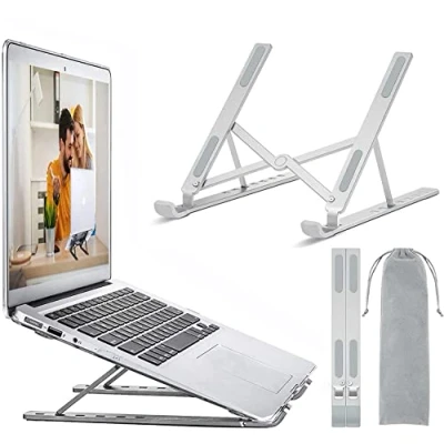 Abbildung von OUGEP Laptop Ständer, Tragbarer Faltbar Höhenverstellbar Notebook Kompatibel mit MacBook Pro Air, iPad, Lenovo, HP Alle 10 15.6 Zoll Tablet (Silber)
