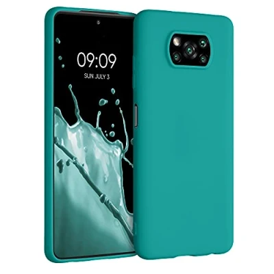Abbildung von kwmobile Hülle kompatibel mit Xiaomi Poco X3 NFC/Poco Pro weiches TPU Silikon Case Cover geeignet für kabelloses Laden Petrol matt