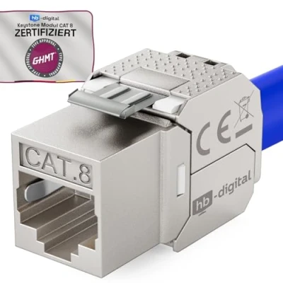 Abbildung von HB DIGITAL 1x CAT 8 Keystone RJ45 Modul Buchse für LAN Kabel GHMT Zertifiziert 40 Gbit/s bis 2000 MHz AWG 22 26 werkzeuglos LSA vollgeschirmt STP Einbaubuchse Patchpanel und Netzwerkdose