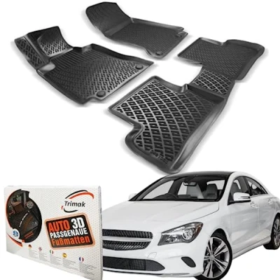 Abbildung von Trimak Passgenau 3D Fussmatten Auto Kompatibel mit Mercedes CLA 2013 2019 Zubehör 1. und 2. Reihe Gummimatten Autos TPE Allwetter Geruchlos rutschfest Vorne Hinten Schwartz