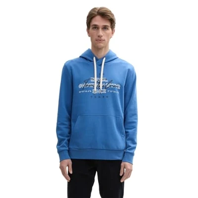 Abbildung von TOM TAILOR Herren Hoodie Sweatshirt mit Logo Print, 10914 Midsummer Blue, L