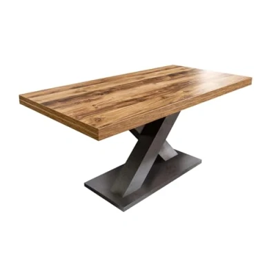 Abbildung von riess ambiente Esstisch MONTREAL 180 280cm natur / grau · bis 12 Personen (Einzelartikel, 1 St), Plankeneiche Holz Design ausziehbar Schwarzstahl Industrial