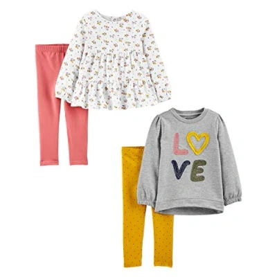 Abbildung von Simple Joys by Carter&#039;s Mädchen 4 Piece Long Sleeve Shirts and Pants Playwear Hosen Set, Gelb Punkte/Grau Love/Rosa/Weiß Floral, Jahre