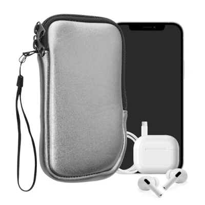 Abbildung von kwmobile Handytasche für Smartphones M 5,5&quot; Neopren Handy Hülle Metallic Grau Tasche 15,2 x 8,3 cm Innenmaße