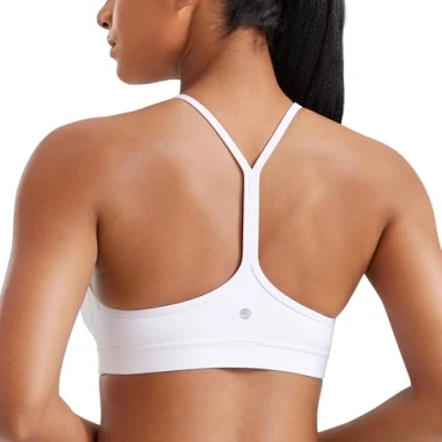 Abbildung von CRZ Yoga Damen Butterluxe Racerback Sport BH Gepolstert Ohne Bügel Y Rücken Sommer Atmungsaktiv Spaghetti Top Weiss S