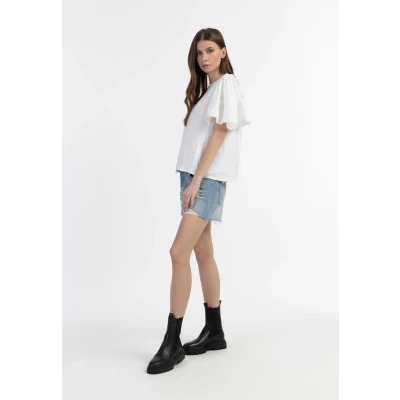 Abbildung von DREIMASTER Vintage Damen Blusenshirt mit Spitze S / Weiß 60% Polyester 40% Baumwolle