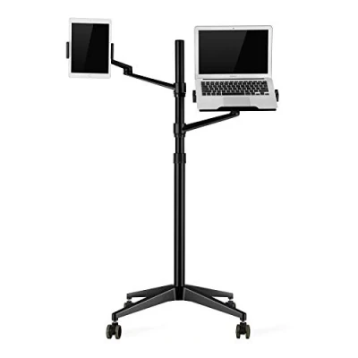 Abbildung von ThingyClub Mobile Tablet und Laptop Halterung, 2 in 1, höhenverstellbar, Bodenhalterung für mit 10.2 33.2 cm (4 13 Zoll), extra Fach 30.5 bis 43.2 (12 17 Zoll) Laptops (schwarz)