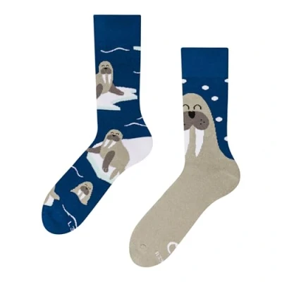 Abbildung von Dedoles Socken Unisex Damen Herren &amp; Kinder Baumwolle viele lustige Designs 1 Paar Geschenk links rechts verschieden, Farbe: Beige, Motiv: Walross (Wärmesocken), Gr. 35 38