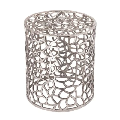 Abbildung von Amago home Beistelltisch Korallen Design Metall Dekotisch ø 40 x 46 cm rund Aluminium massiv Couchtisch Farbe Silber