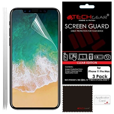 Abbildung von TECHGEAR [3 Stück] Displayschutzfolie für iPhone 11 Pro Max Ultra Klare Schutzfolie Displayschutz mit Reinigungstuch + Applikationskarte kompatibel