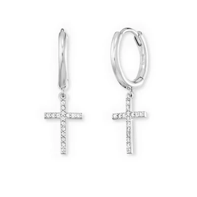 Abbildung von Engelsrufer Paar Creolen Kreuz, ERE LILCROSS ZI CR, G Made in Germany mit Zirkonia (synth)