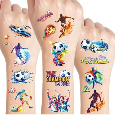 Abbildung von Fussball Glitzer Tattoos für Kinder, 12 Blätter Fußball Temporäre Tattoo Set Geschenke Jungen Mädchen, Schultütenfüllung, Deko Geburtstag Mädchen