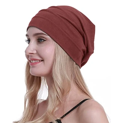 Abbildung von osvyo Baumwolle Chemo Hüte Soft Caps Krebs Kopfbedeckungen für Frauen Haarausfall versiegelt Verpackung ROST ROT