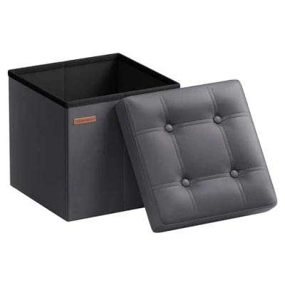Abbildung von SONGMICS Sitzhocker 38 cm, Aufbewahrungsbox faltbar, Fußhocker mit Deckel, aus Kunstleder, bis 300 kg belastbar, für Eingang, Wohnzimmer, Schlafzimmer, schiefergrau LSF030G11