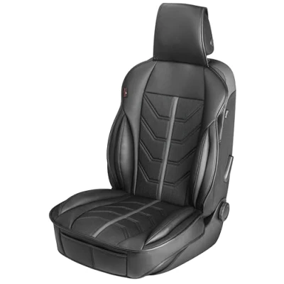 Abbildung von WALSER Premium Sitzauflage Auto Kimi, Sitzschoner schwarz/grau, Vergleichssieger* Sitzauflagen, Sitzbezug Vordersitze, Schonbezug Autositz, Autositzauflage Vordersitze PKW/LKW