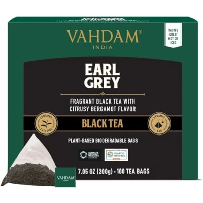 Abbildung von VAHDAM, Earl Grey Schwarzer Tee (100 Teebeutel) Zitrusig, Köstlich &amp; Aromatisch Schwarztee Gemischt Mit 100% Natürlichem Bergamotte Öl Brau Heiß, Eis oder Kombucha
